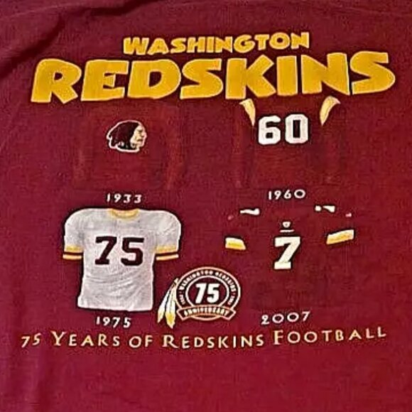 VTG Reebok Washington Redskins 75th Anniversary T Shirt M Red Commanders NFL - Picture 5 of 6